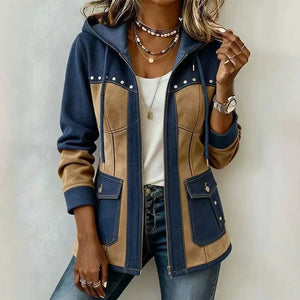 Chaqueta con Capucha Bicolor y Tachuelas