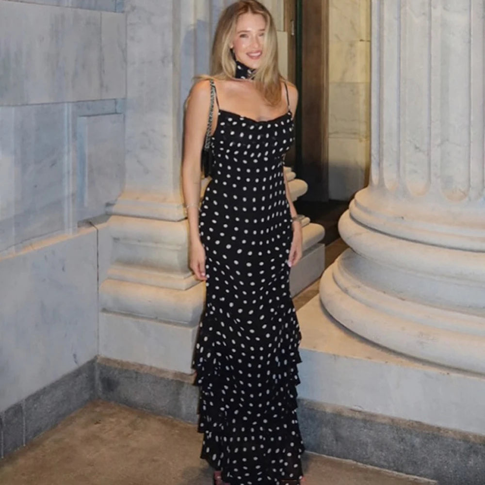 Vestido Largo de Lunares con Pañuelo