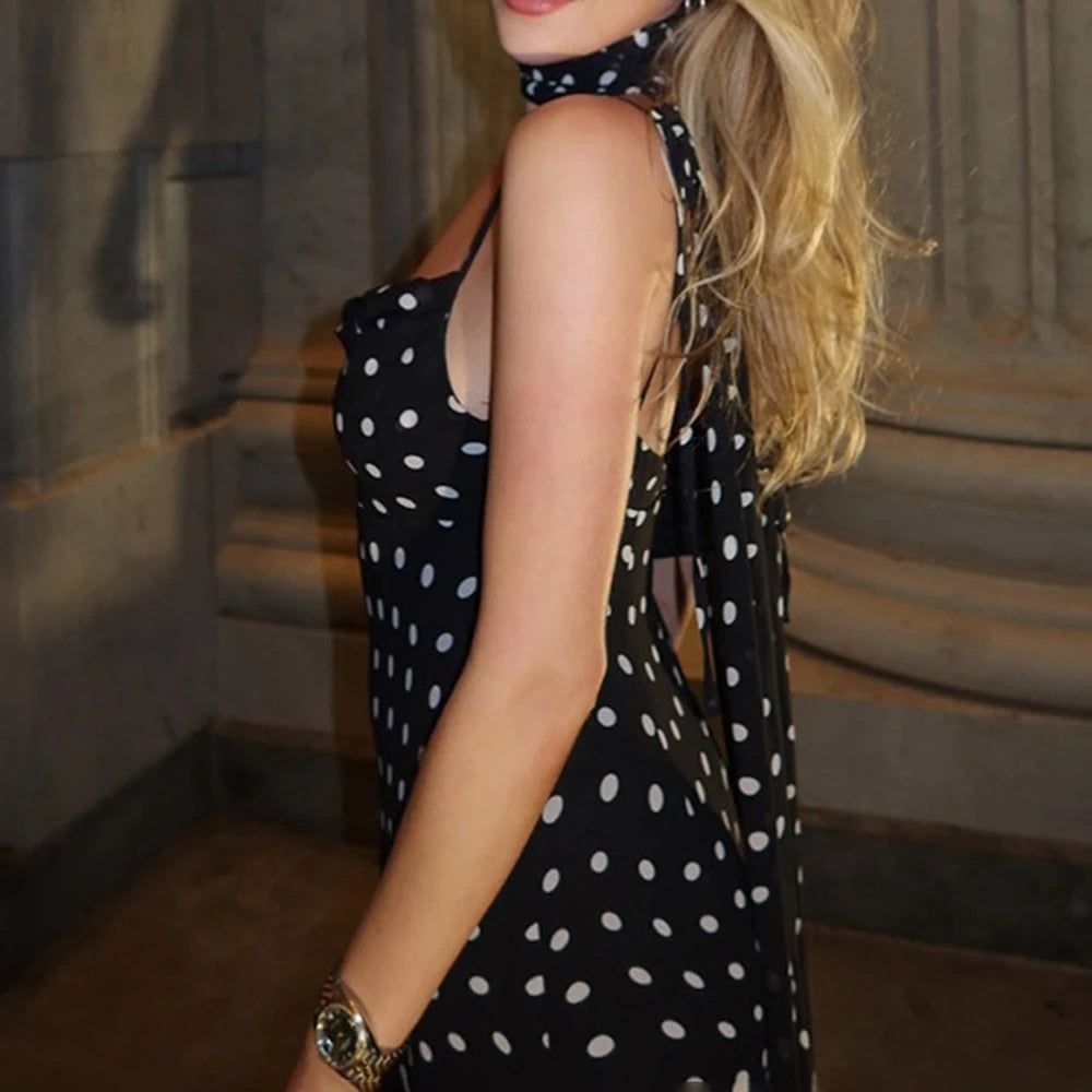Vestido Largo de Lunares con Pañuelo