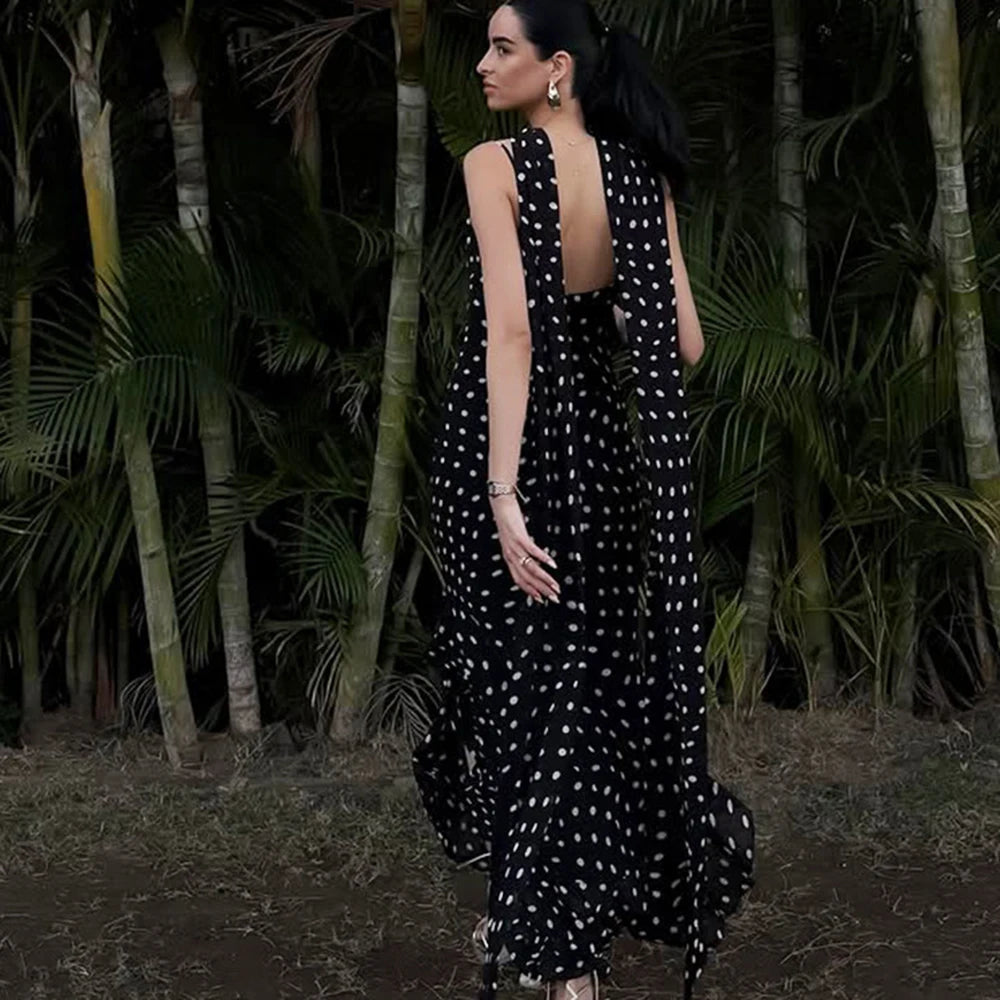Vestido Largo de Lunares con Pañuelo