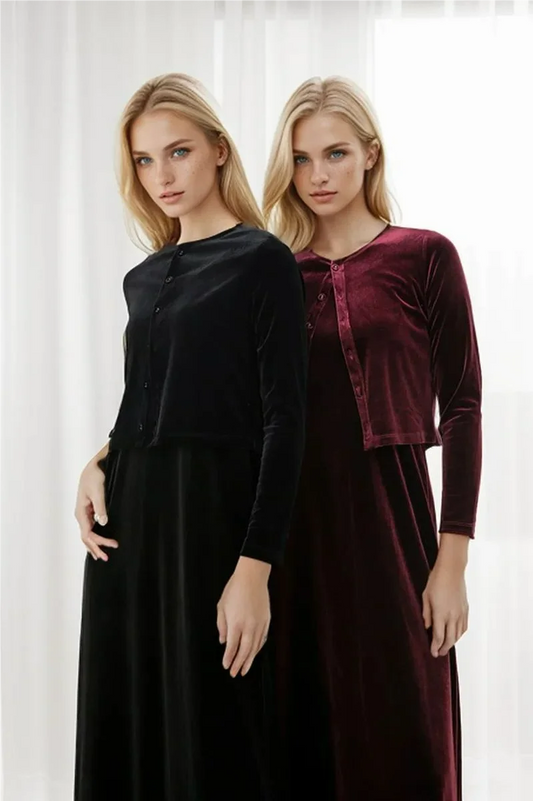 Vestido Largo de Terciopelo con Chaqueta