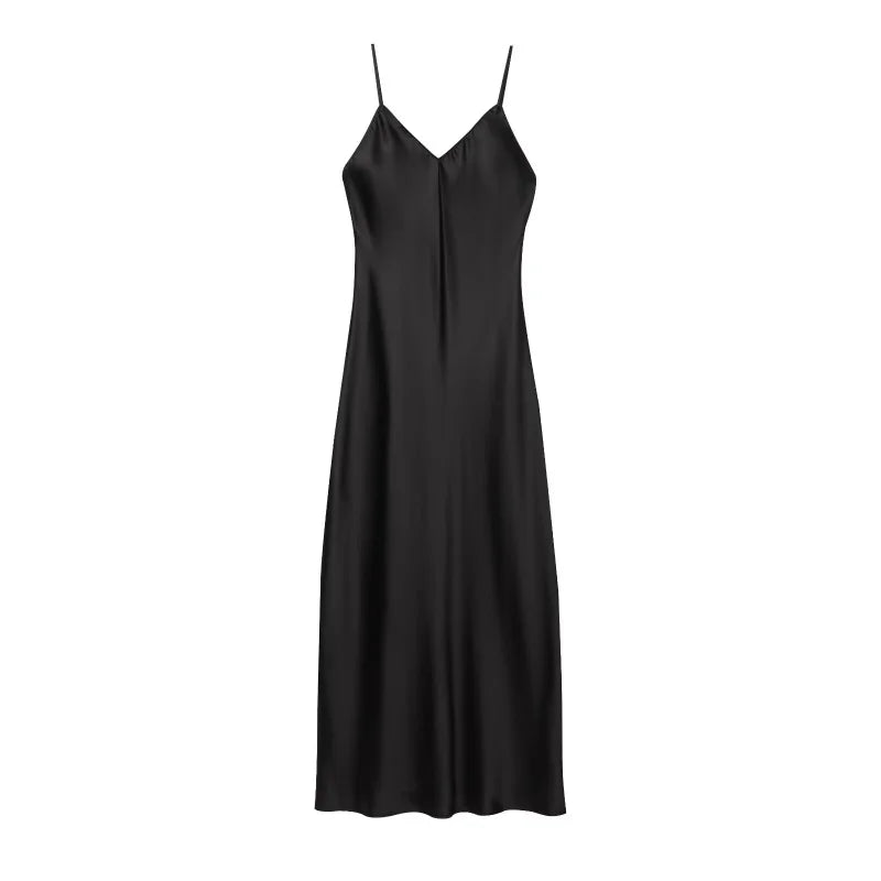 Vestido Slip Satinado Midi