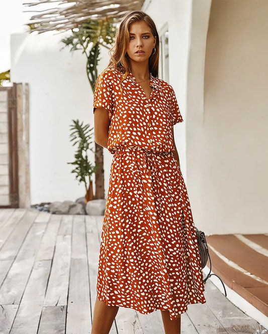 Vestido Midi Estampado con Cinturón