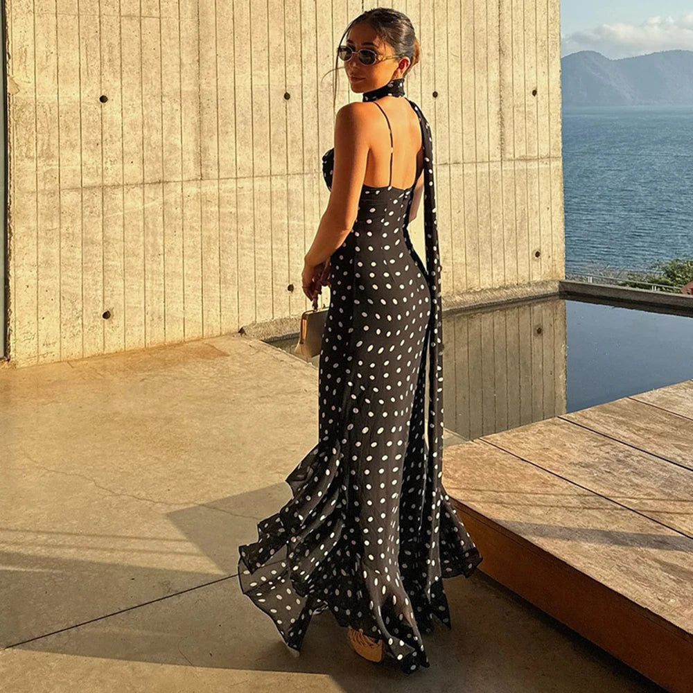 Vestido Largo de Lunares con Pañuelo