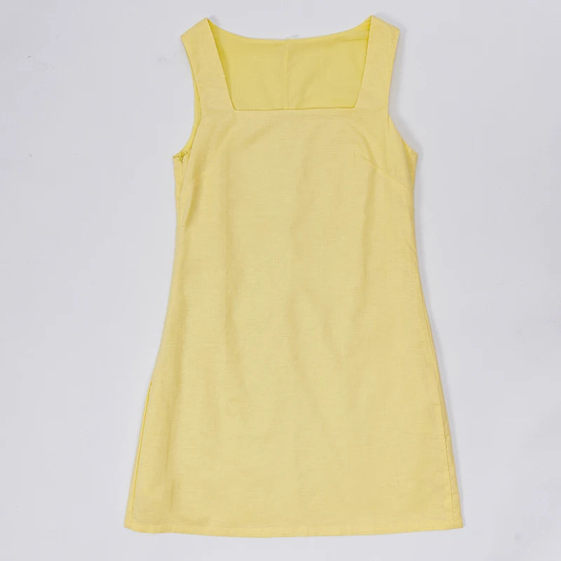 Vestido de Lino Cuello Cuadrado