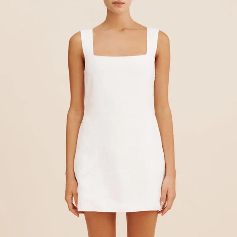 Vestido de Lino Cuello Cuadrado