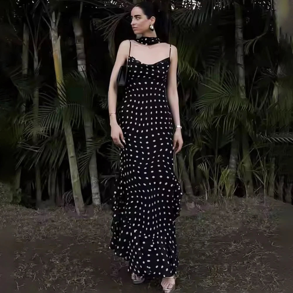 Vestido Largo de Lunares con Pañuelo