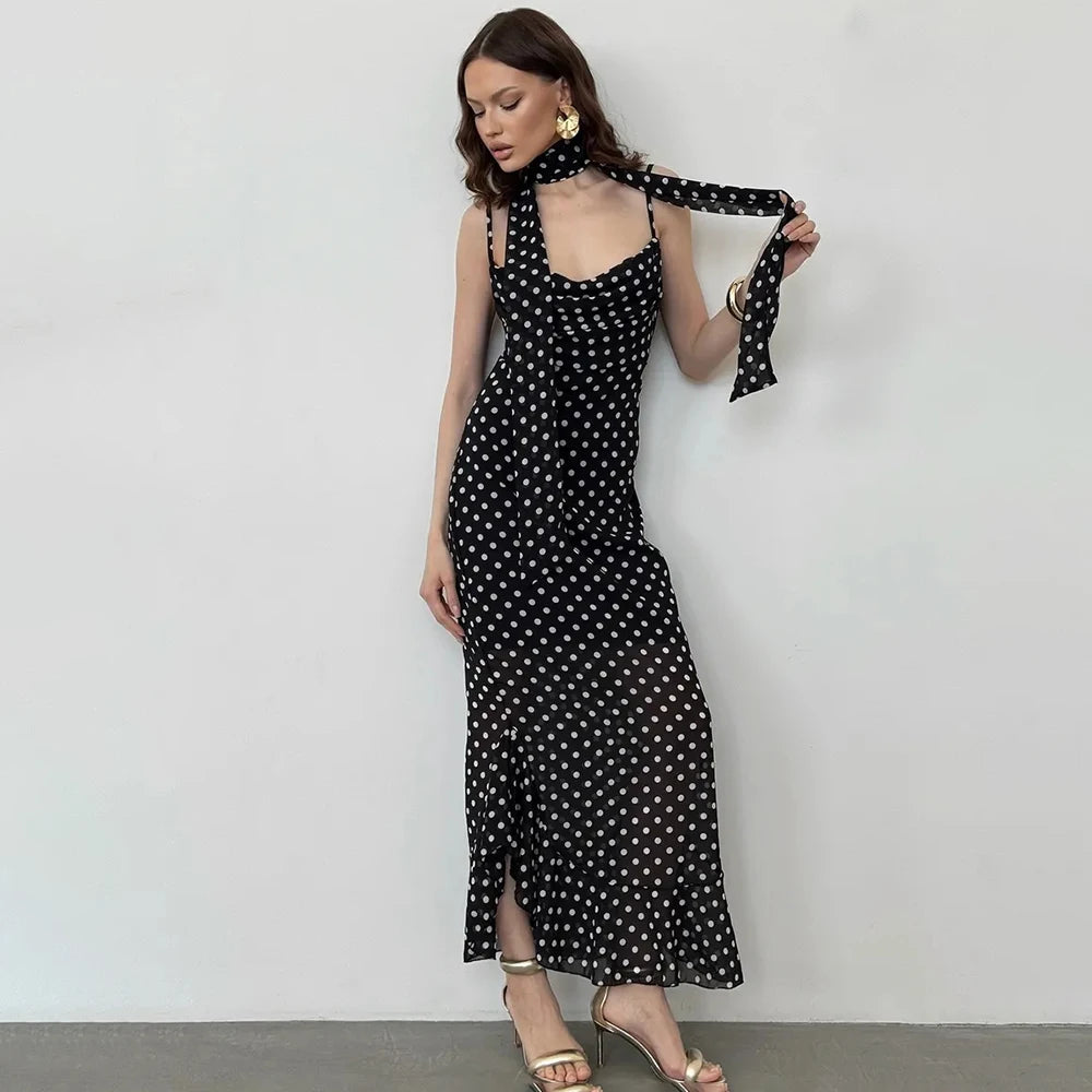 Vestido Largo de Lunares con Pañuelo