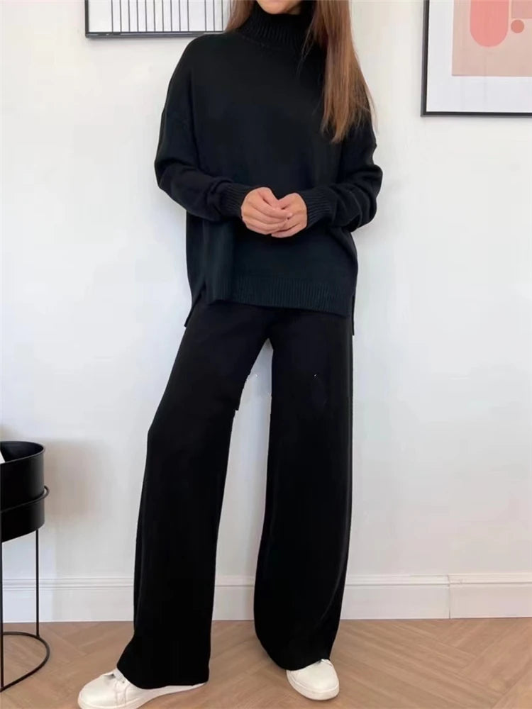 Conjunto de Punto Jersey y Pantalón Recto