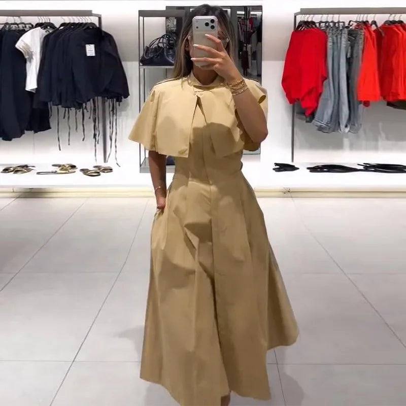Vestido Camisero con Capa