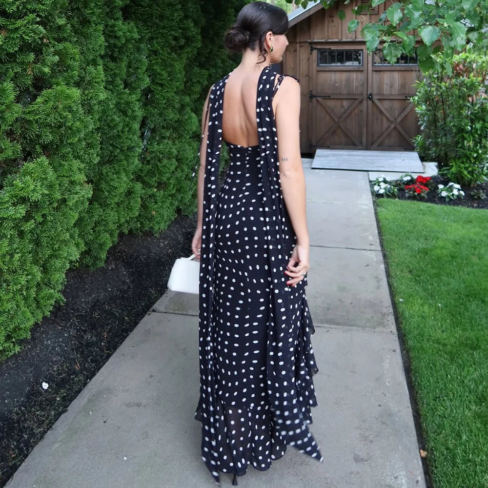 Vestido Largo de Lunares con Pañuelo