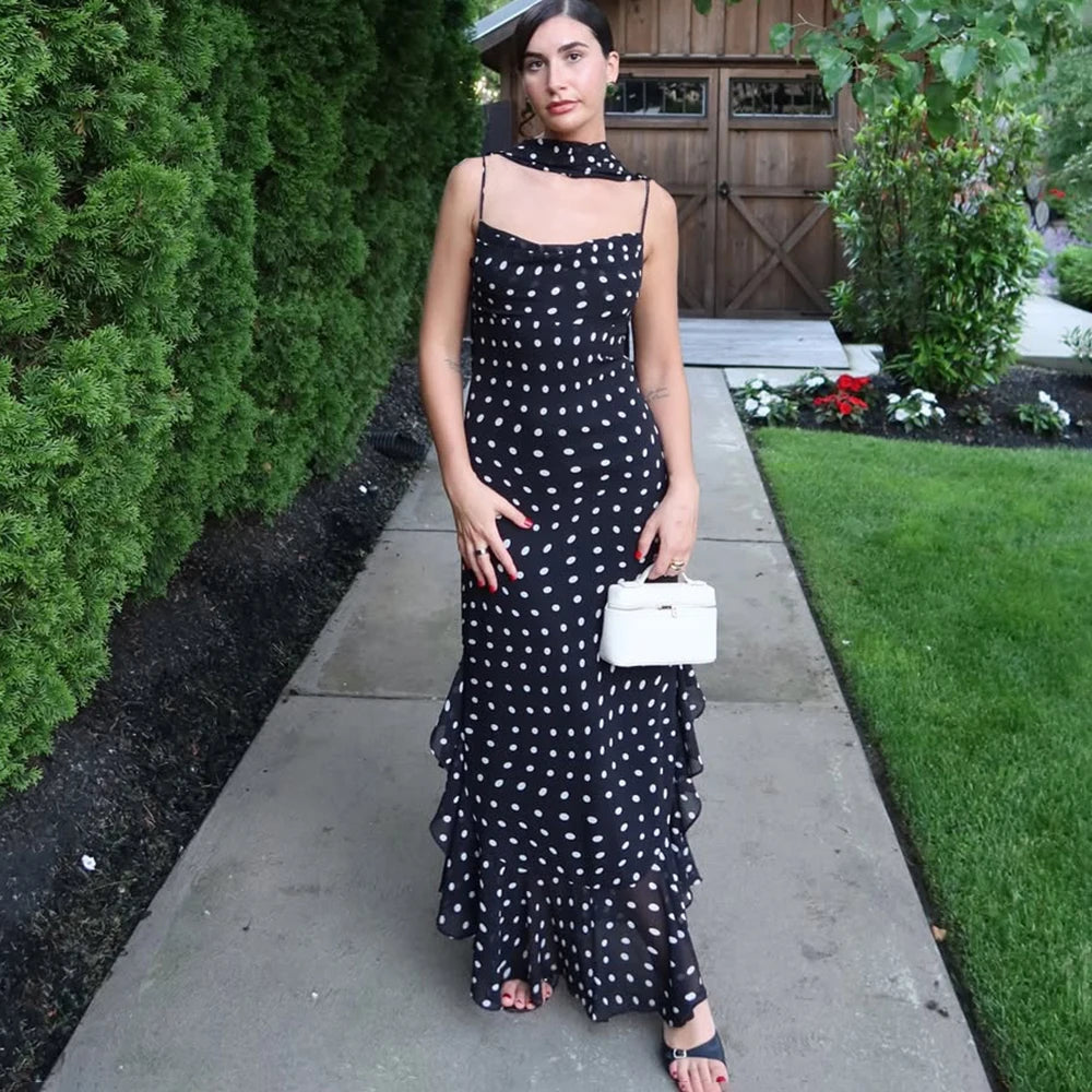 Vestido Largo de Lunares con Pañuelo