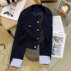 Chaqueta Corta de Tweed Marino