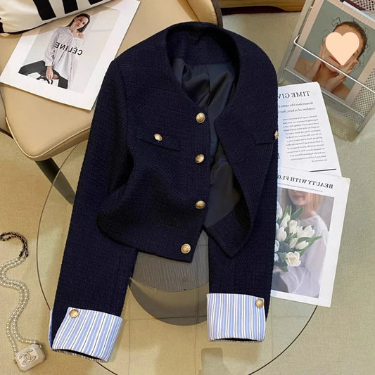 Chaqueta Corta de Tweed Marino