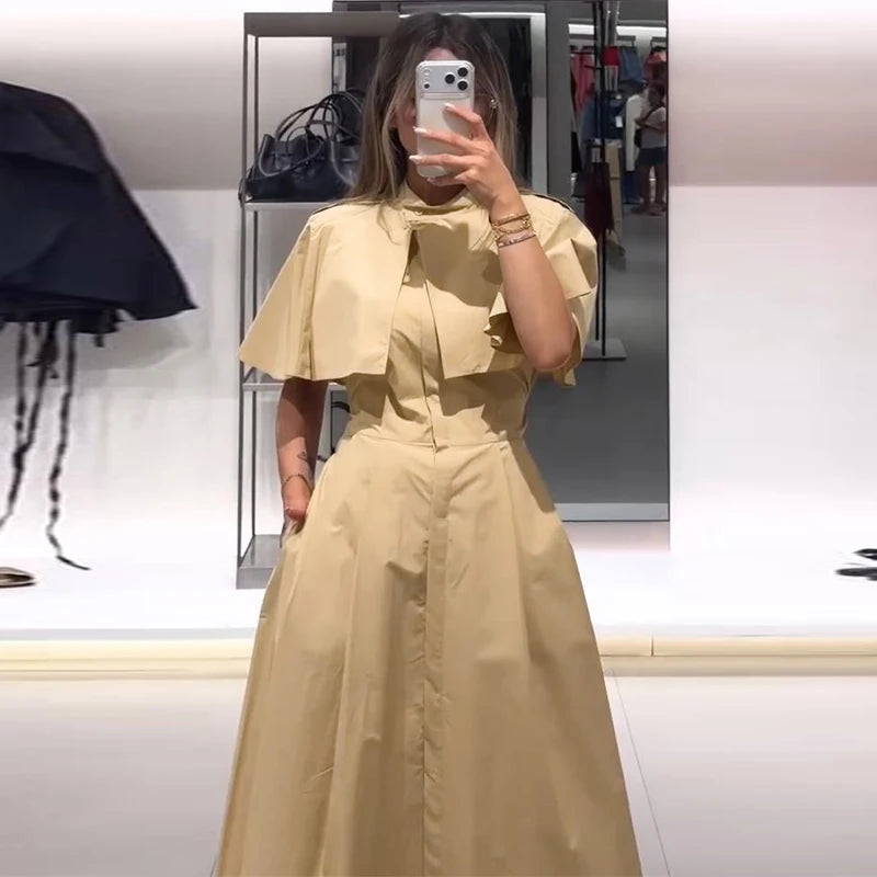 Vestido Camisero con Capa