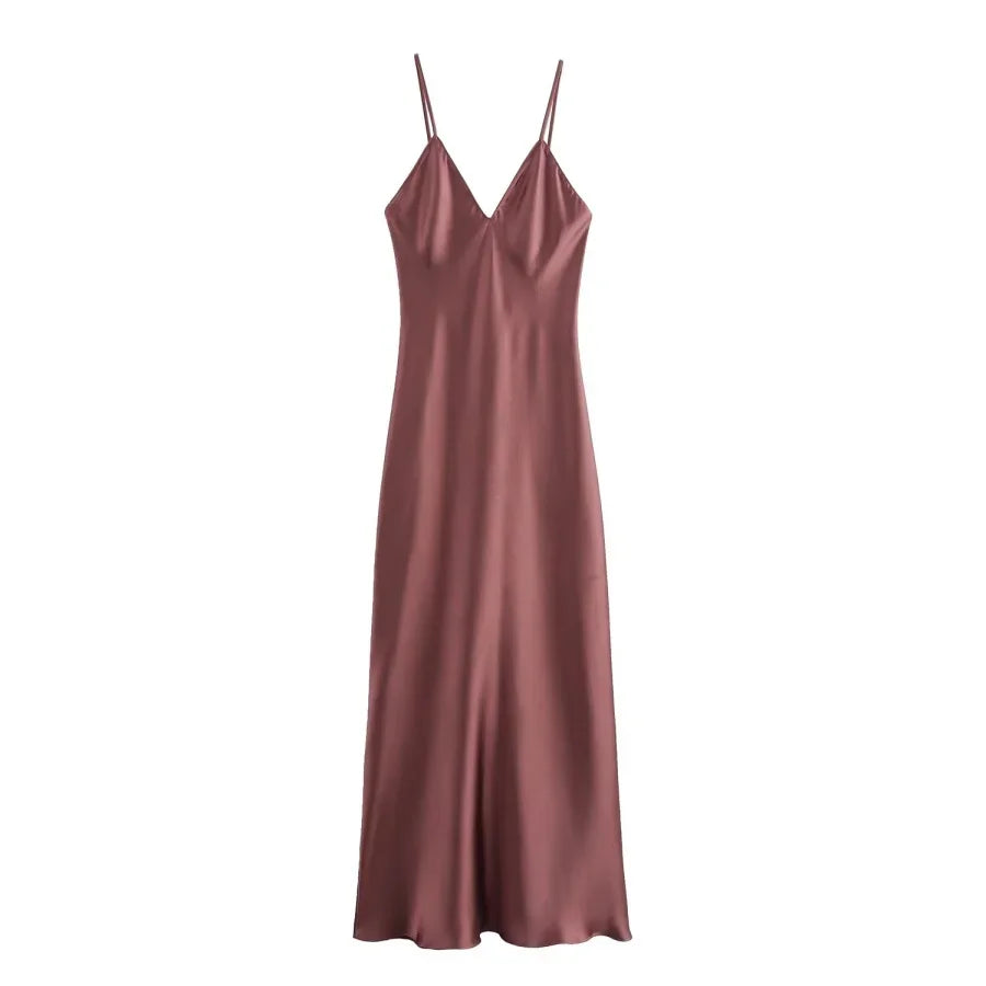 Vestido Slip Satinado Midi