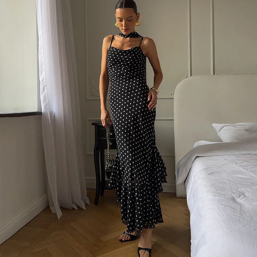 Vestido Largo de Lunares con Pañuelo