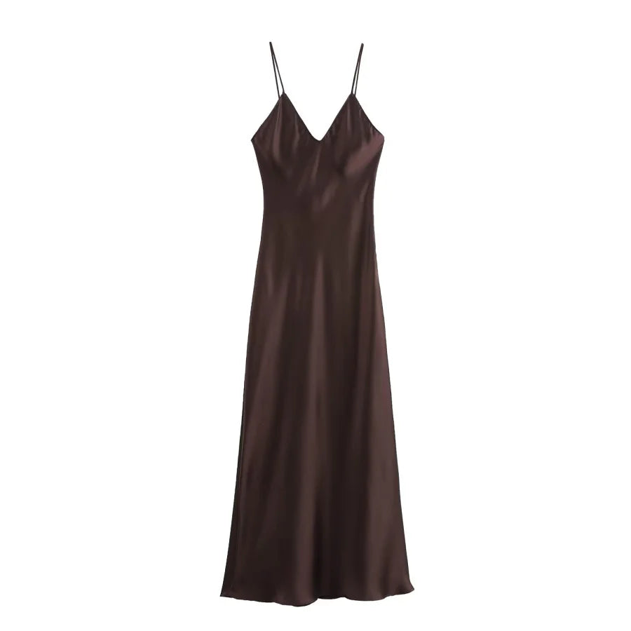 Vestido Slip Satinado Midi