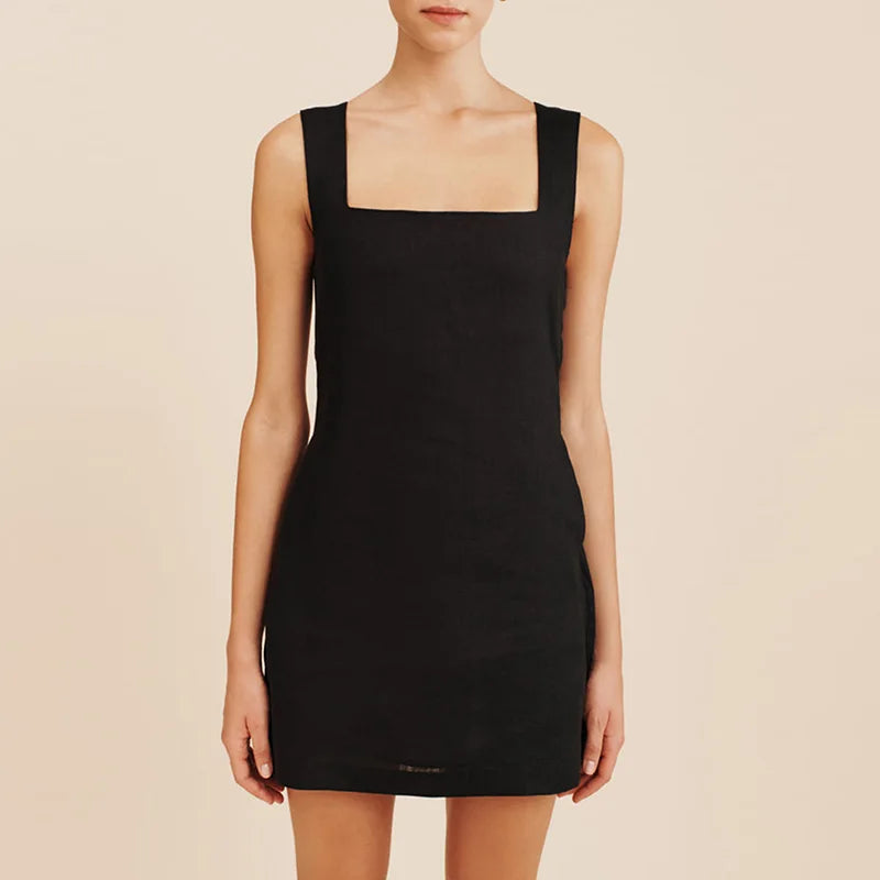 Vestido de Lino Cuello Cuadrado