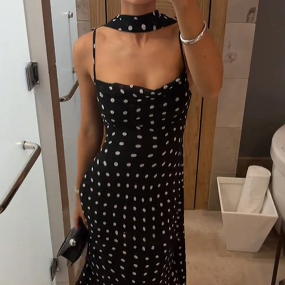 Vestido Largo de Lunares con Pañuelo