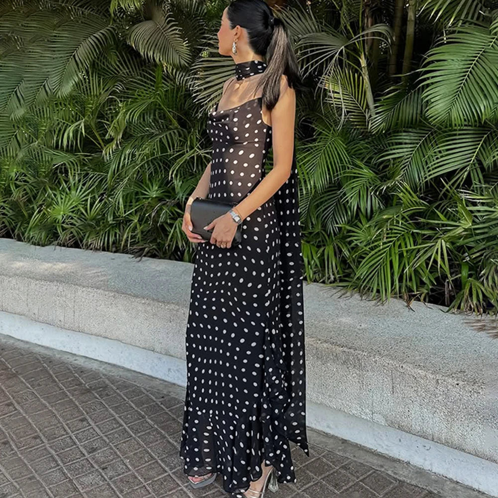 Vestido Largo de Lunares con Pañuelo