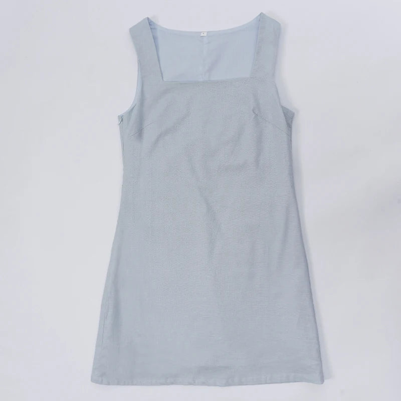 Vestido de Lino Cuello Cuadrado