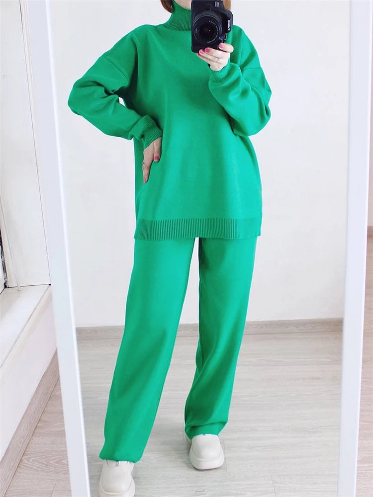 Conjunto de Punto Jersey y Pantalón Recto