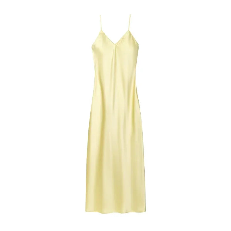 Vestido Slip Satinado Midi