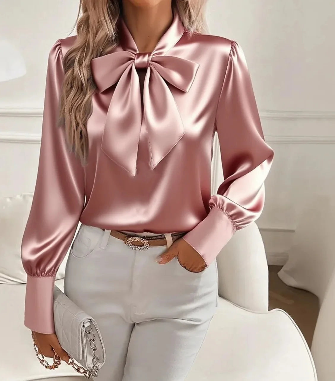 Blusa Satinada con Lazo