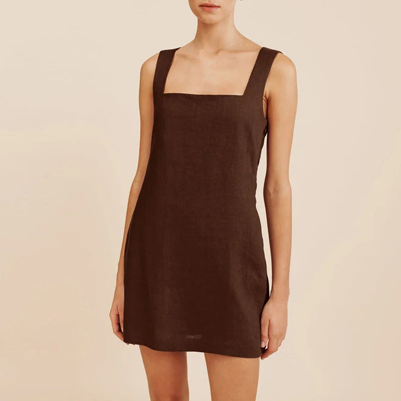 Vestido de Lino Cuello Cuadrado
