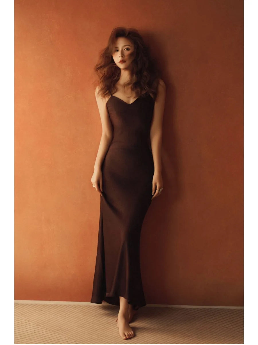 Vestido Slip Satinado Midi