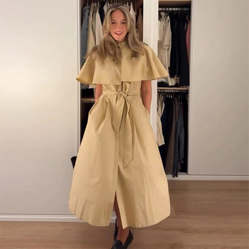 Vestido Camisero con Capa